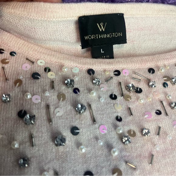 Worthington Pink Embellished Light Weight Sweater - Picture 3 of 6